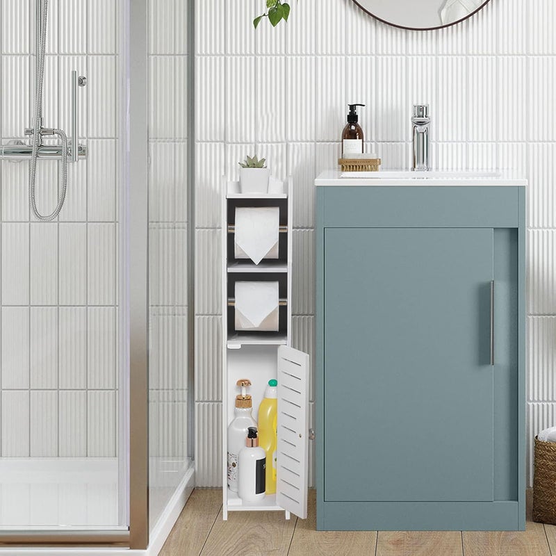 TuoxinEM Small Bathroom Storage with Dual Rods, Over The Toilet, Slim Toilet Paper Storage with 4 Tier Design, Fit Mega Roll (White) - Image 3